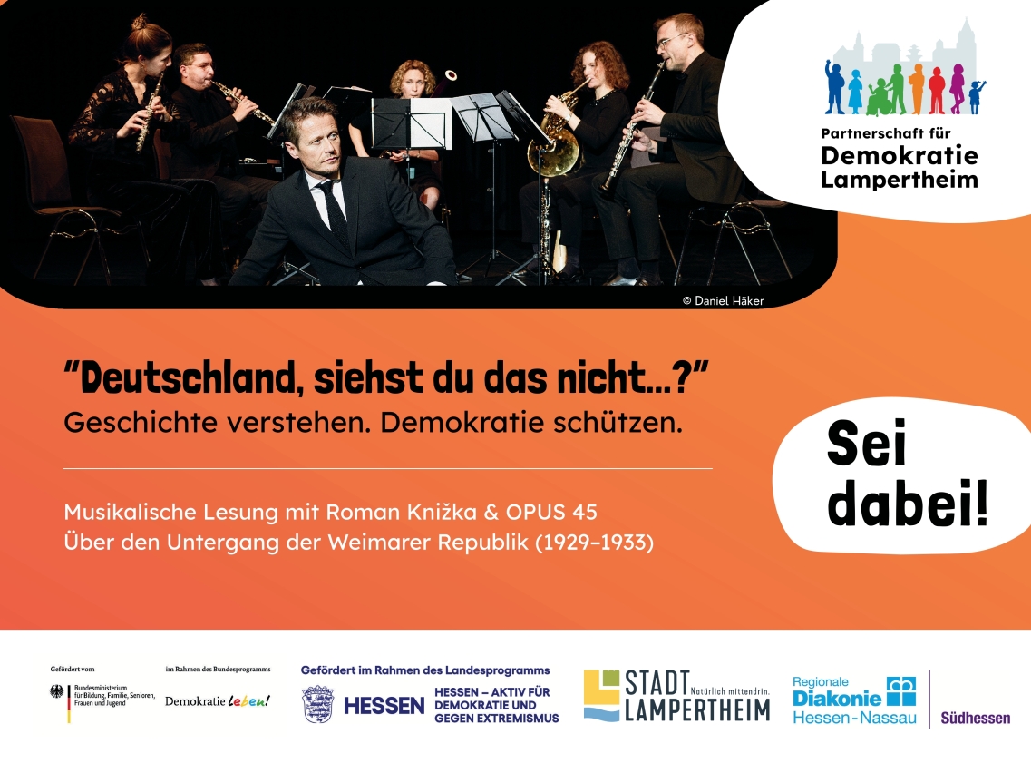 Header: Musikalische Lesung: „Deutschland siehst du das nicht…?“ – Geschichte verstehen. Demokratie schützen.